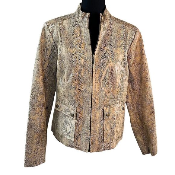 Stunning Alfani Python Snake Pattern 100% Leather Jacket Brown Large GUC - Picture 1 of 8